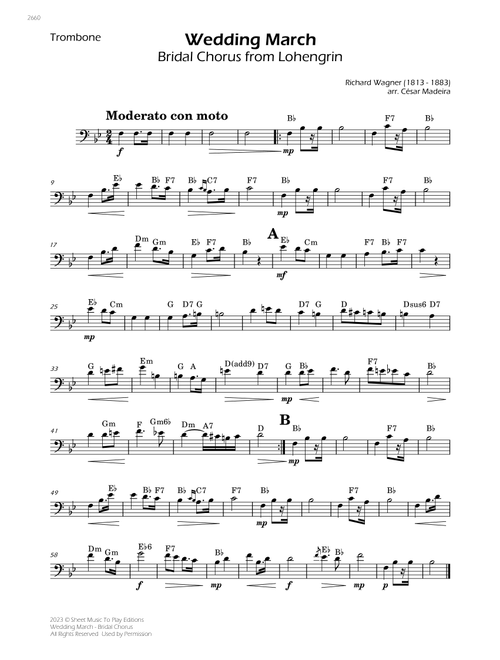 Wedding March (Bridal Chorus) - Trombone Solo - W/Chords (Arr. César Madeira) - Richard Wagner (Trombone Solo)
