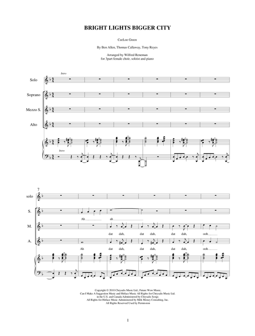 Bright Lights Bigger City (Arr. Wilfred Reneman) - Cee Lo Green (Choral, SSA)