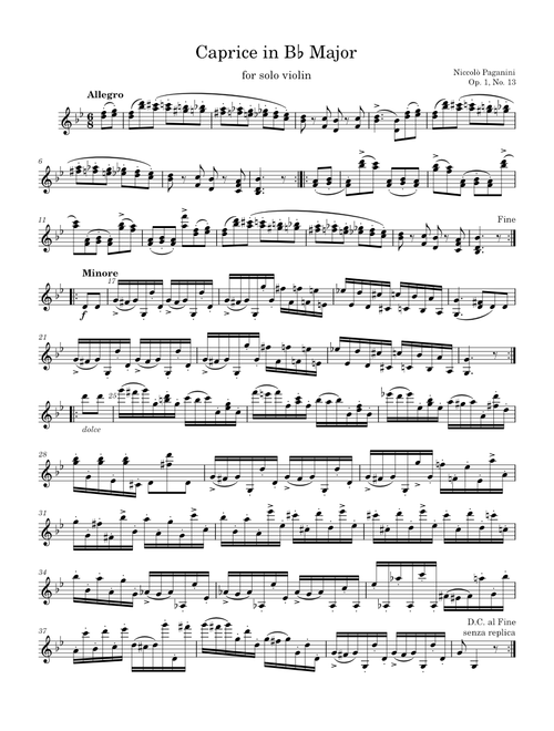 Solo Violin Caprice No. 13 in B-Flat Major - N. Paganini, Op. 1, No. 13