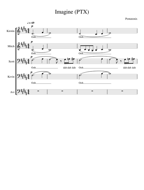 Imagine by John Lennon, arr. Pentatonix Sheet Music w/ Lyrics