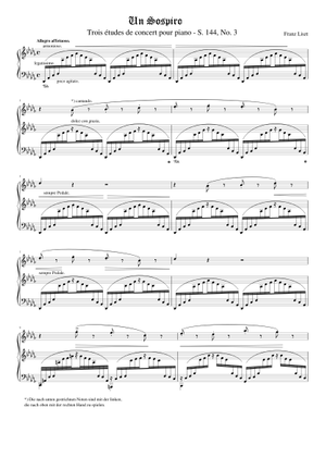 Étude de Concert S. 144 No. 3 in D♭ Major Sheet Music for Piano