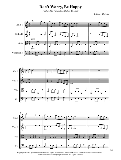 Don't Worry, Be Happy (Arr. Wesley S. SIlva) - Bobby McFerrin (String Quartet)