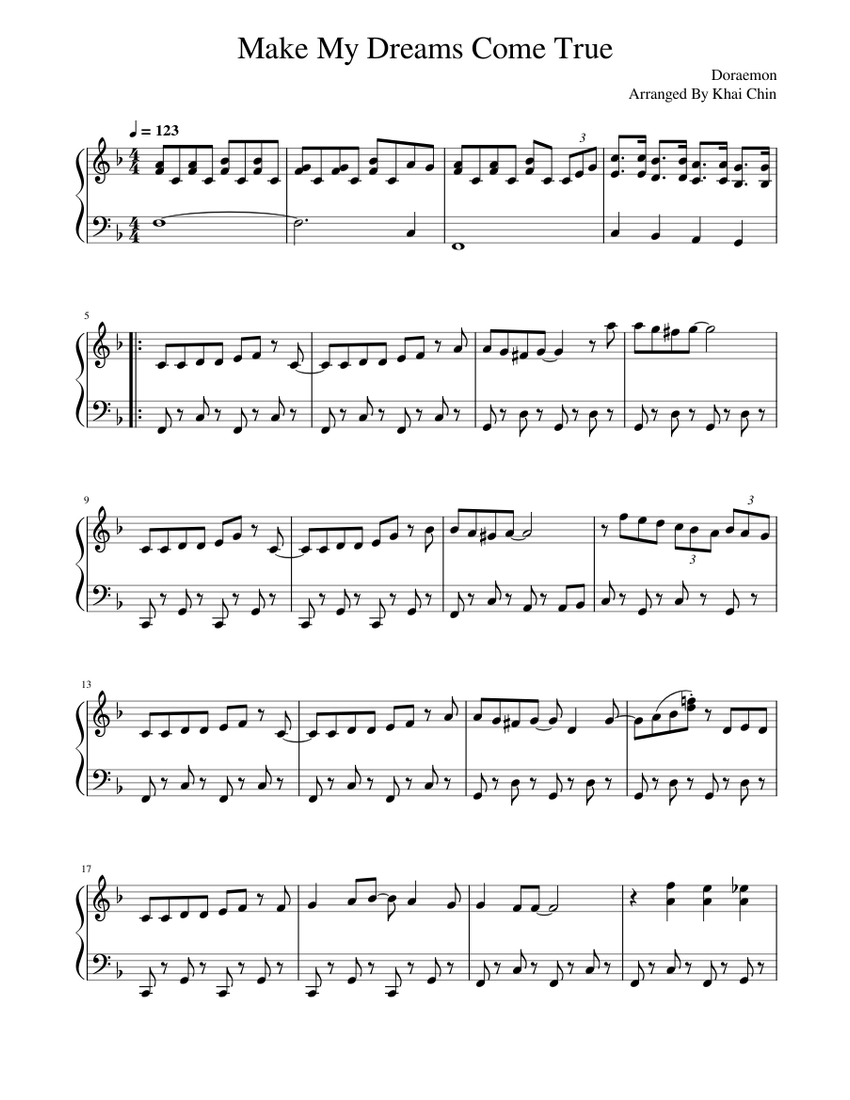Make My Dreams Come True 实现梦想 (Doraemon) Sheet Music for Piano