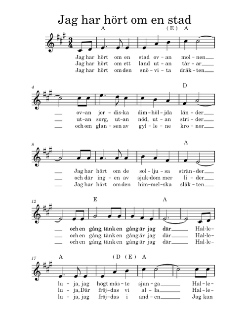 Jag har hört om en stad ovan molnen – Misc Traditional Jag har hört om en stad LEAD SHEET