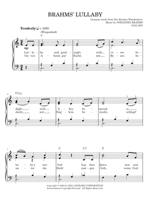Lullaby (Brahms) Sheet Music for Piano (Solo) easy | MuseScore.com