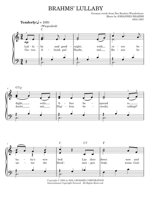 Lullaby - Johannes Brahms (Easy Piano)