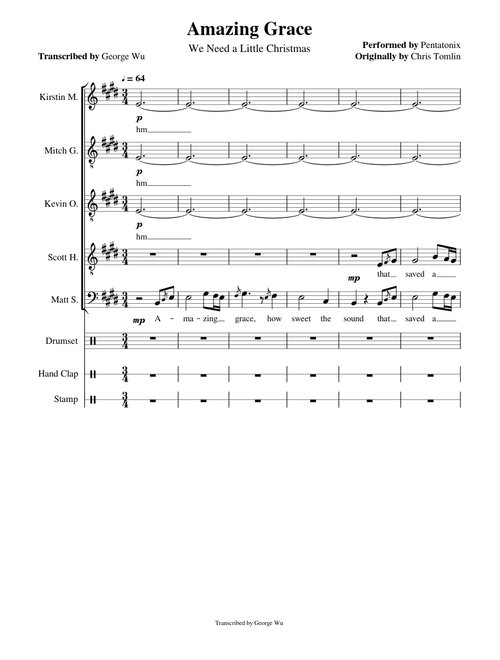 Amazing Grace - Pentatonix (Full Transcription with Lyrics)