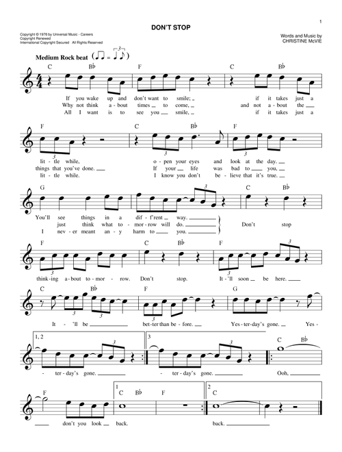 Don't Stop - Fleetwood Mac (Easy Lead Sheet - Fake Book)