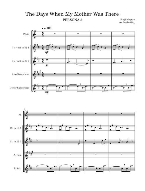 The Days When My Mother Was There – Shoji Meguro – Persona 5 – Woodwind Quintet