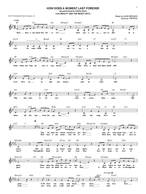 How Does A Moment Last Forever (from Beauty And The Beast) (2017) - Alan Menken & Tim Rice, Tim Rice, Alan Menken (Lead Sheet - Fake Book)
