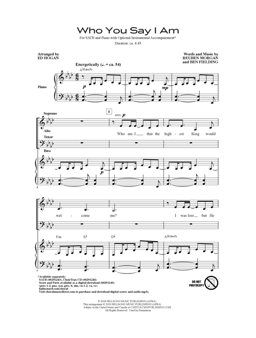 Who You Say I Am (arr. Ed Hogan) - Hillsong Worship (Choral, SATB)