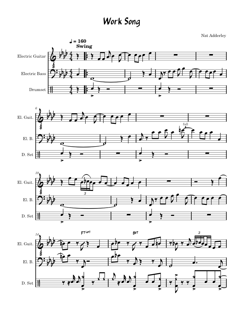 Work Song – Nat Adderley Sheet Music with Chords for Guitar, Bass