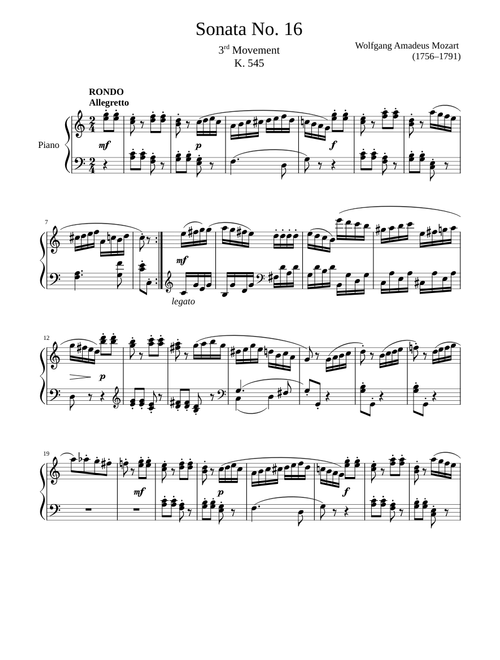 Sonata No. 16 K 545 3rd Movement