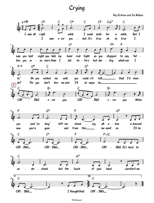 Crying (Lead sheet with lyrics )