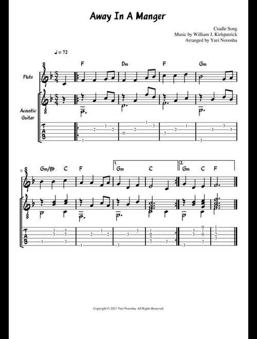Away In A Manger - For Flute and Acoustic Guitar (Very easy christma song) (Arr. Yuri Noronha) - William J. Kirkpatrick (Flute Solo)