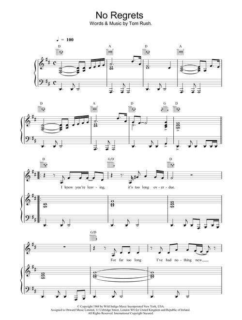 No Regrets - Scott Walker (Piano-Vocal-Guitar (Piano Accompaniment))