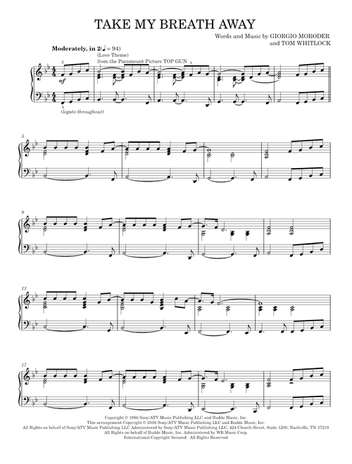 Take My Breath Away (Love Theme) - Berlin, Jessica Simpson (Piano Solo)