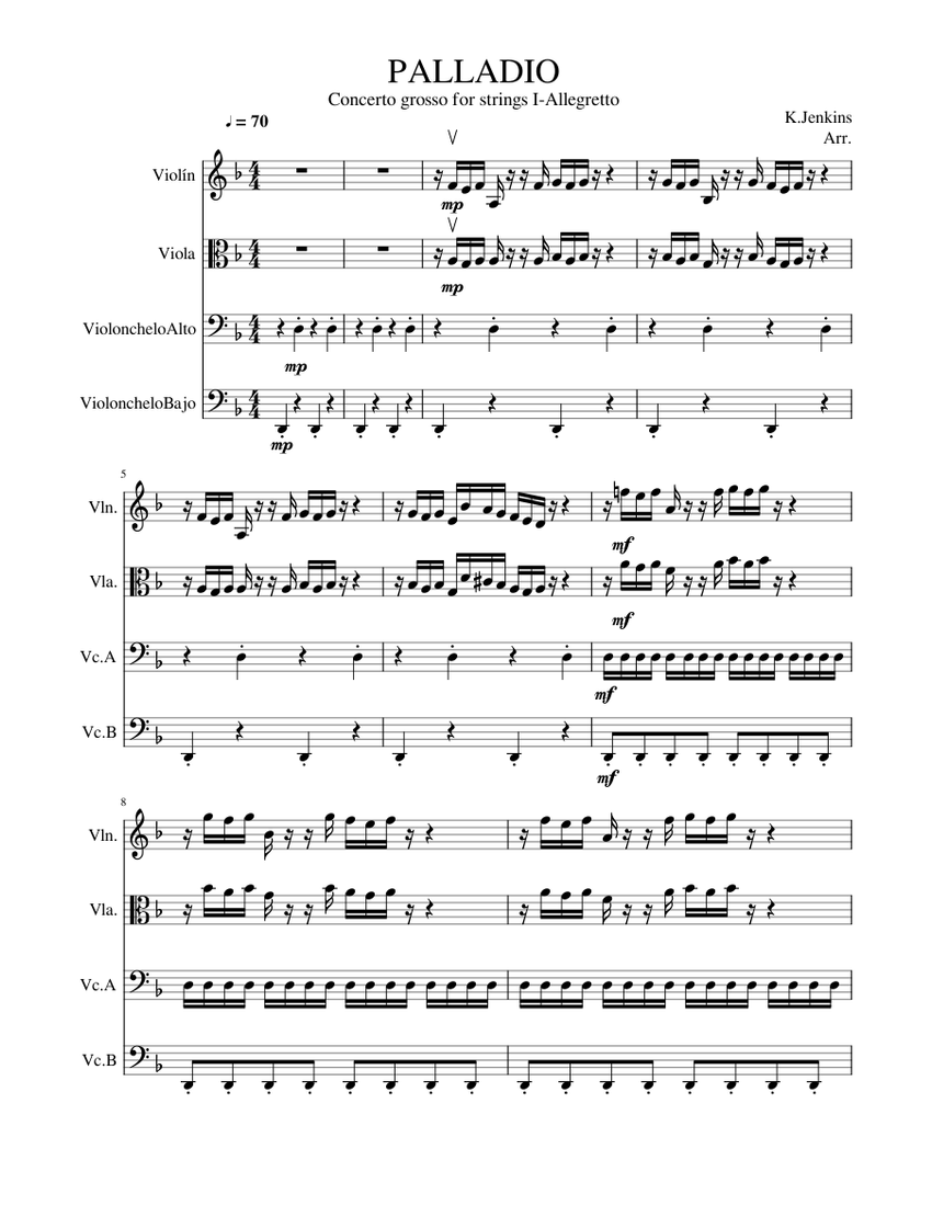PALLADIO Concerto grosso for strings IAllegretto (agrupaciones) Sheet music for Violin, Viola