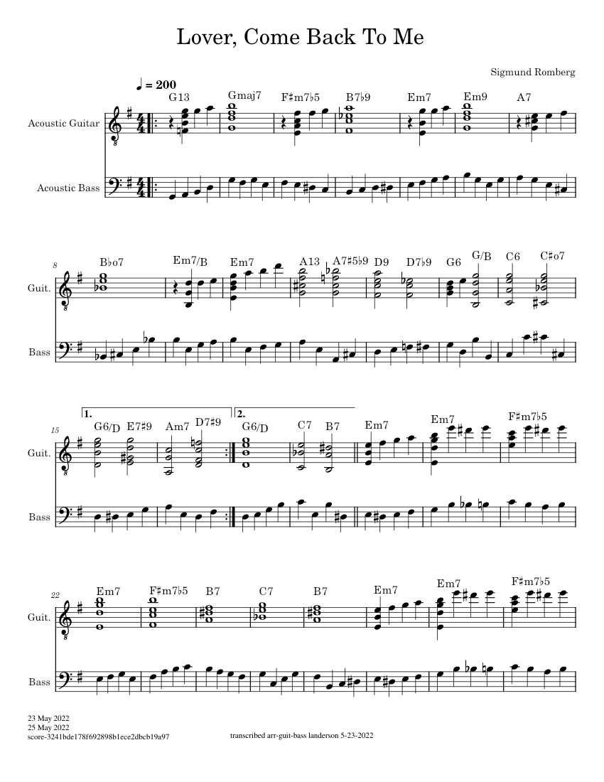 Lover Come Back to Me – Sigmund Romberg Sheet Music with Chords