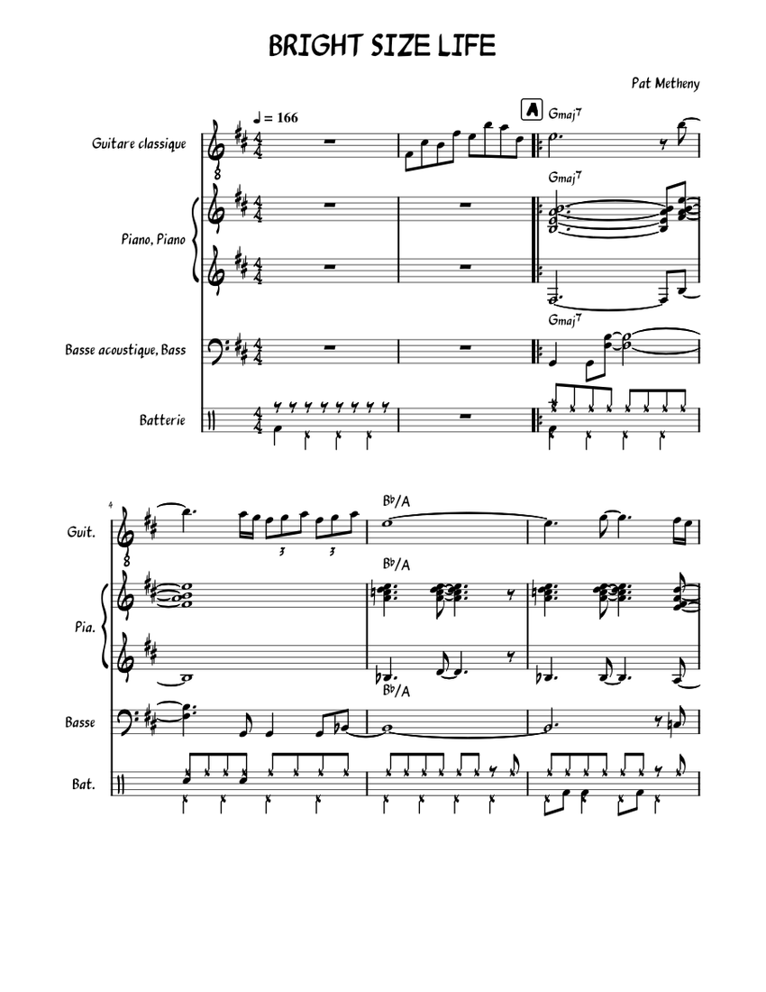 Bright Size Life Sheet Music with Chords for Piano, Guitar, Bass