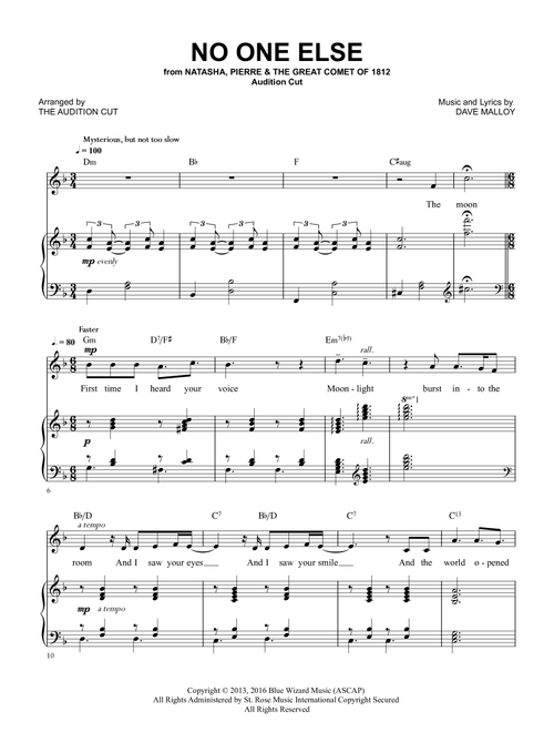 No One Else (Arr. The Audition Cut - from Natasha, Pierre and the Great Comet of 1812) - Dave Malloy (Piano Vocal)