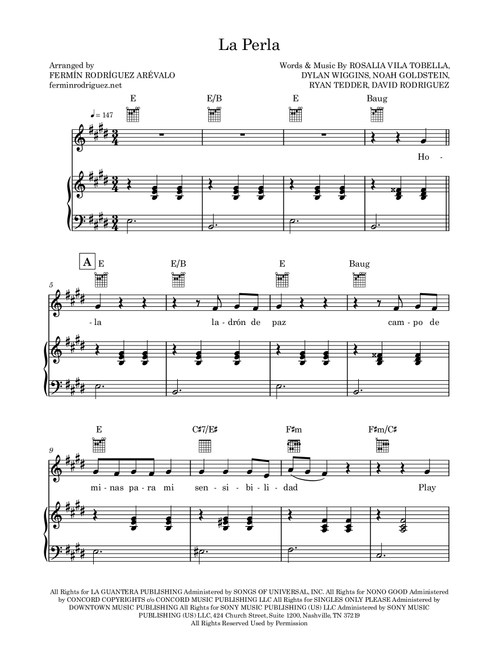 La Perla (Arr. Miguel Fermín Rodríguez Arévalo) - Rosalía with Yahritza y su Esencia (Piano-Vocal-Guitar (Piano Accompaniment))