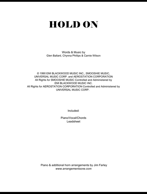 Hold On (Arr. Jim Farley www.arrangementsone.com) - Wilson Phillips (Piano Vocal)