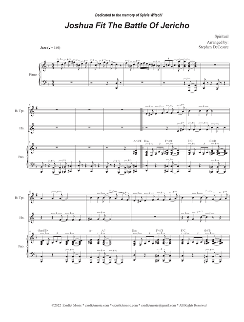 Joshua Fit The Battle of Jericho (Duet for Bb-Trumpet and French Horn) (Arr. Stephen DeCesare) - Mahalia Jackson (Instrumental Duet and Piano)