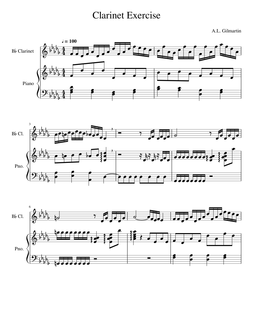 Clarinet_Exercise Sheet music for Piano, Clarinet in b-flat (Solo ...