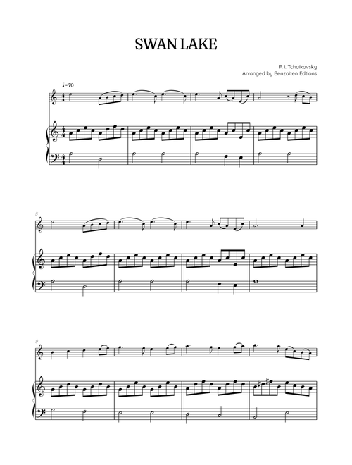 Swan Lake (Theme) • Pyotr Ilyich Tchaikovsky | Violin & Piano Sheet Music (Arr. Benzaiten Editions) - Pyotr Illyich Tchaikovsky (Violin and Piano)