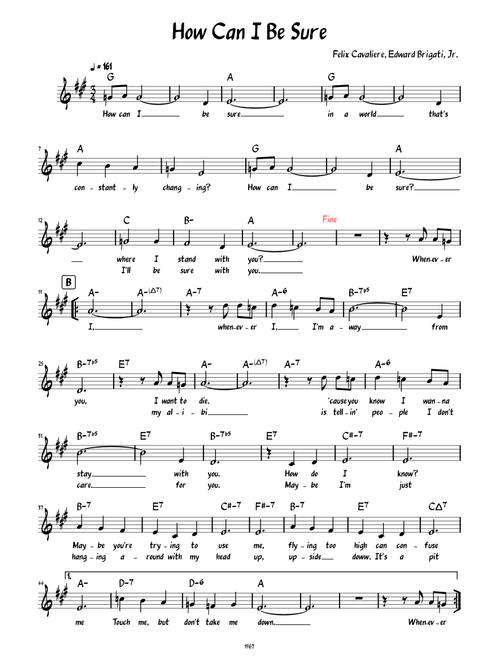How Can I Be Sure (Lead sheet with lyrics )