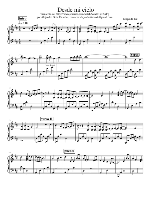 Desde mi cielo Mago de oz  transcripción