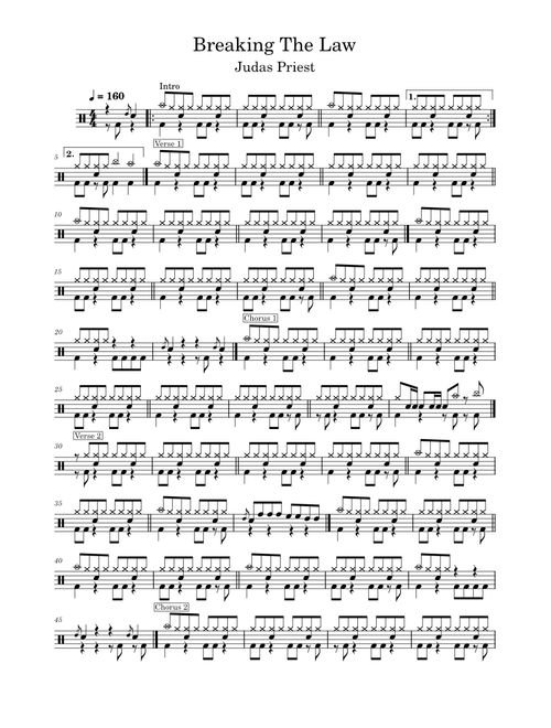 Breaking the Law - Judas Priest - Drum Sheet