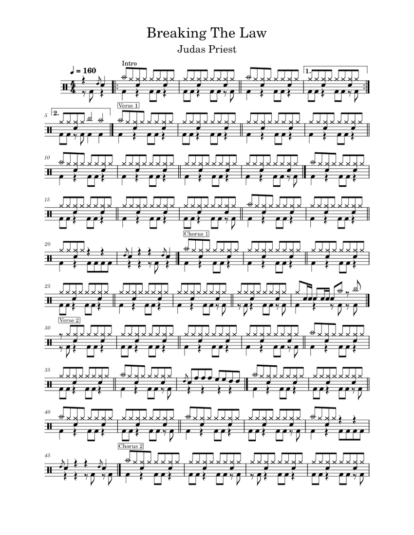 Breaking the Law Judas Priest Drum Sheet Sheet music for Drum group