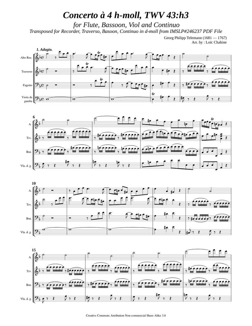 Telemann, G. P. _ Concerto à 4 h-moll, TWV 43:h3 [Rec, Trv, Bsn