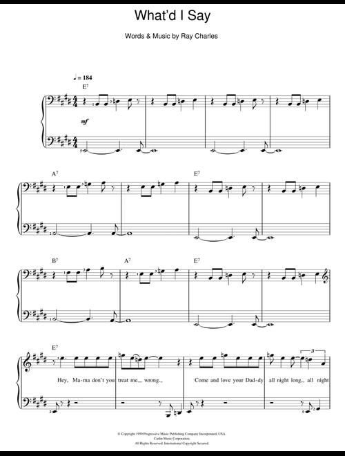 What'd I Say (abridged arrangement) - Ray Charles (Piano Vocal)