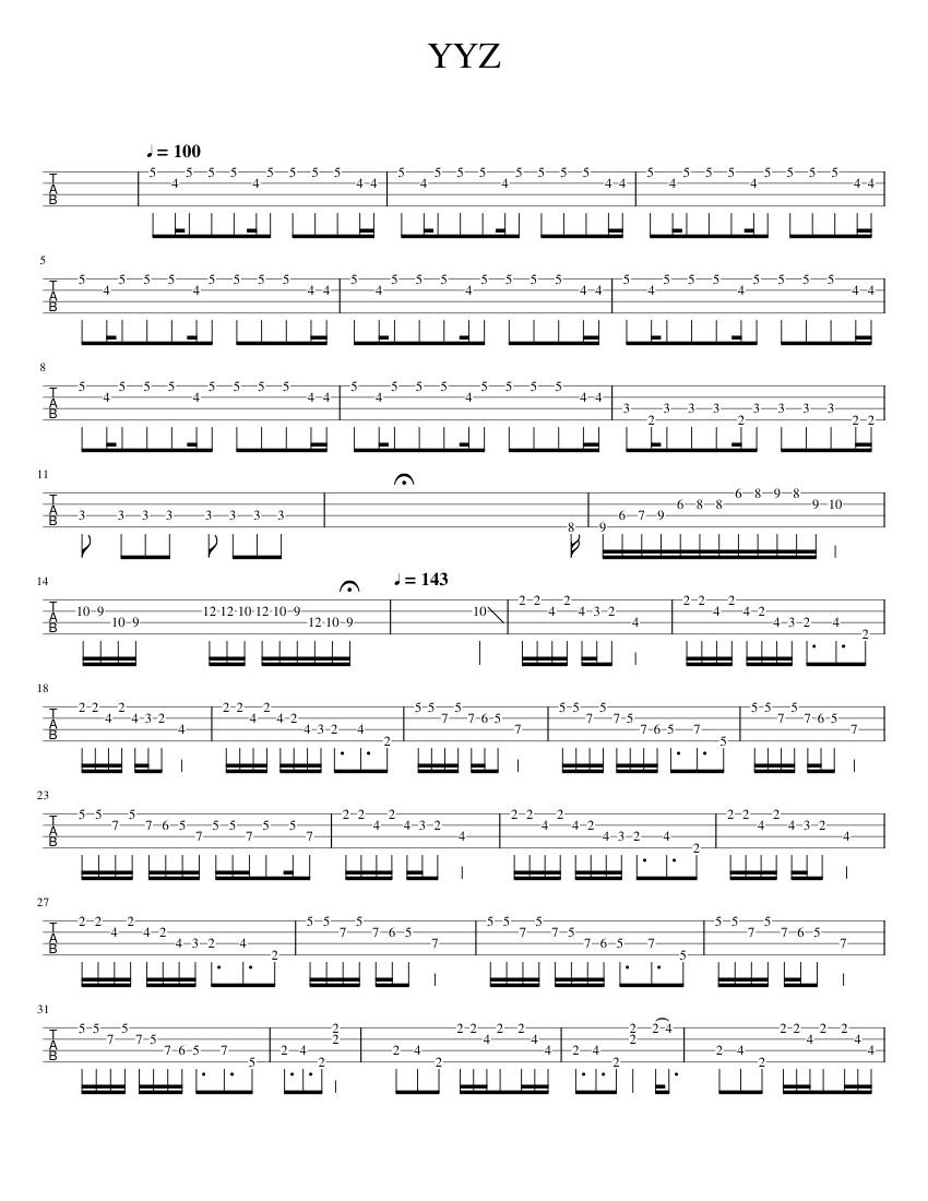 YYZ Tab Sheet Music for Bass guitar (Solo) | MuseScore.com