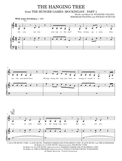 The Hanging Tree - James Newton Howard, Jennifer Lawrence (Piano-Vocal-Guitar)