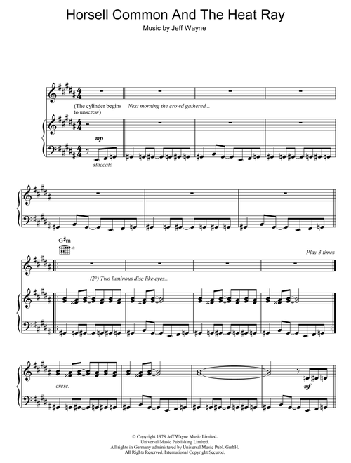 Horsell Common And The Heat Ray (from War Of The Worlds) - Jeff Wayne (Piano-Vocal-Guitar (Piano Accompaniment))
