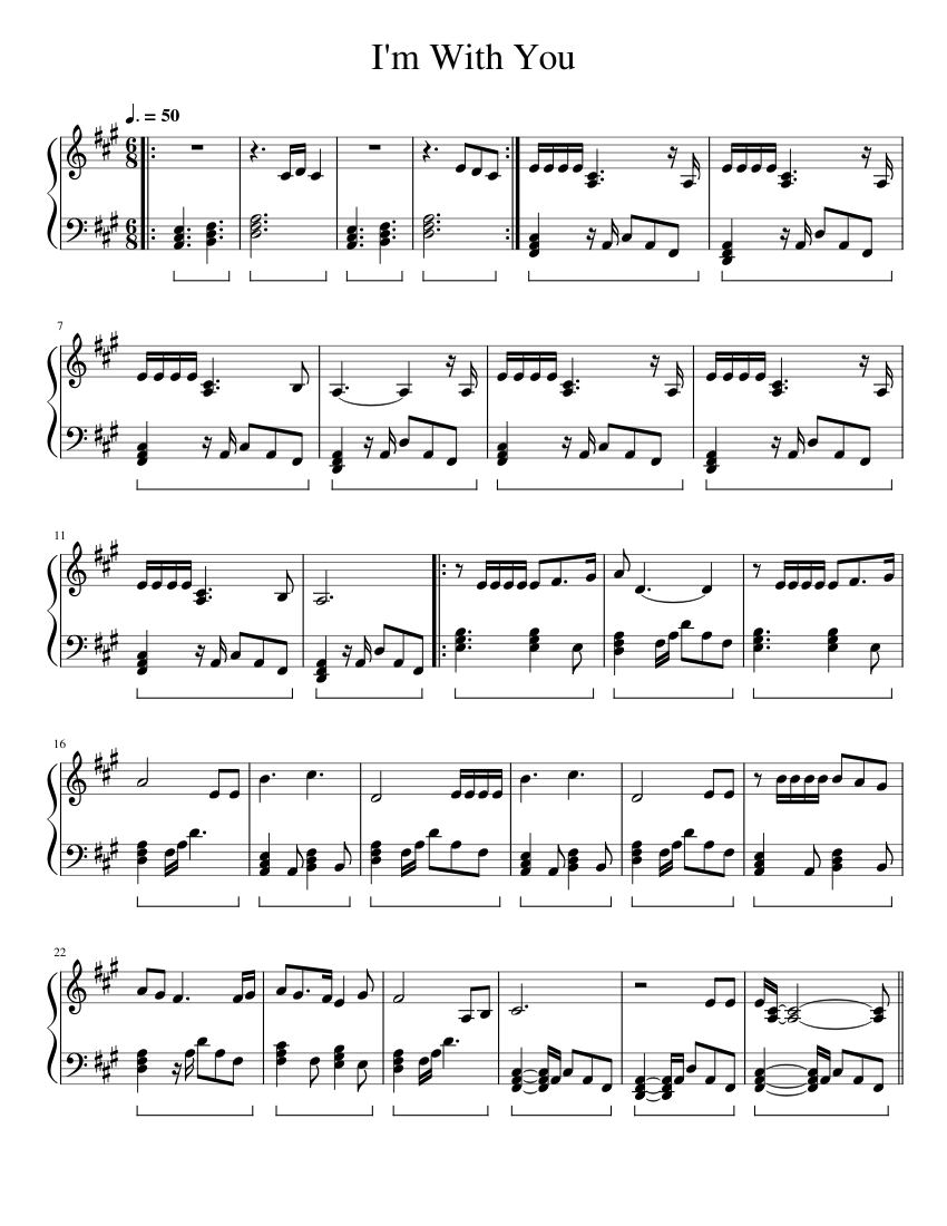 I'm With You – Avril Lavigne Sheet Music for Piano (Solo