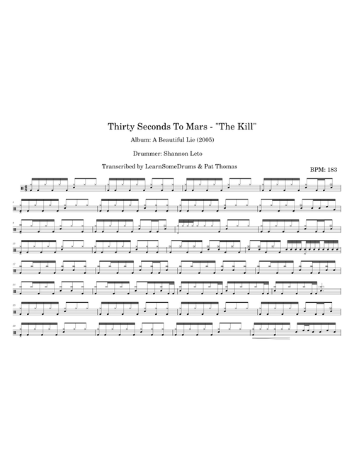 Thirty Seconds To Mars - "The Kill" (Drum Score)