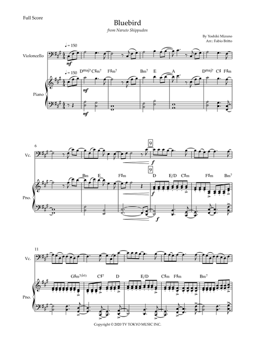 Ikimono Gakari's Blue Bird (Arr. Fabio Britto) - Yoshiki Mizuno (Cello and Piano)