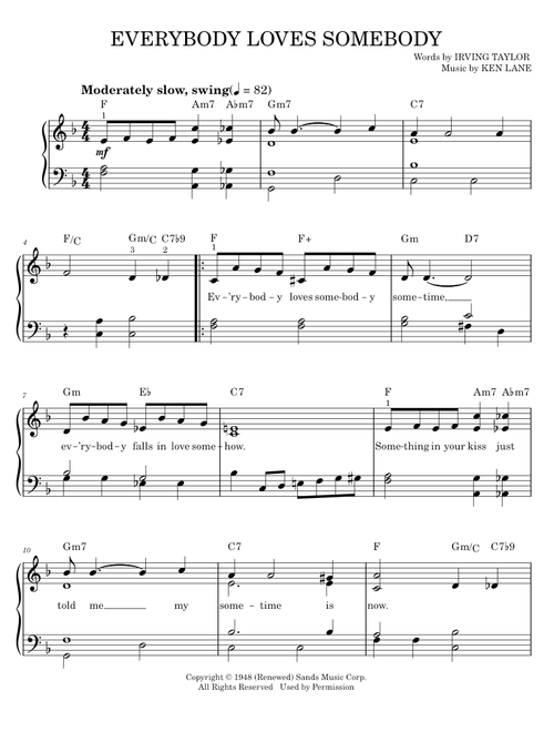 Everybody loves somebody - Dean Martin (Easy Piano)