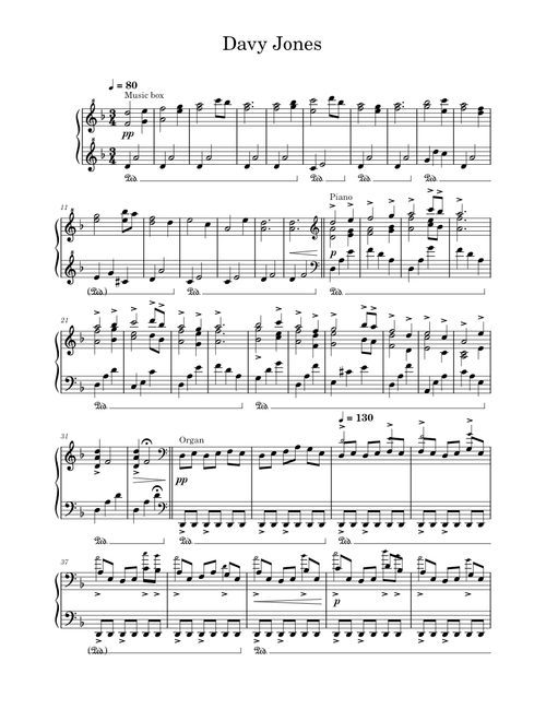 Davy Jones - Hans Zimmer - Piano Solo