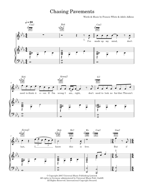 Chasing pavements - Adele (Piano-Vocal-Guitar (Piano Accompaniment))