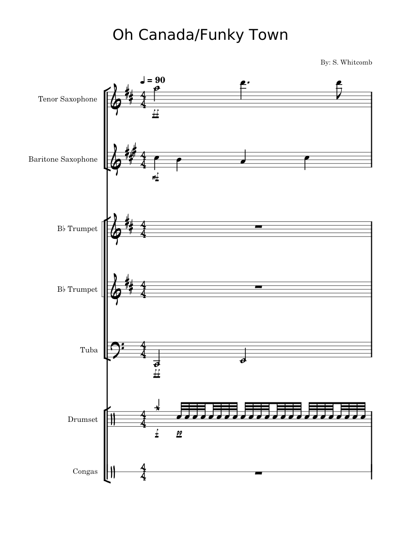 Oh Canada/Funky Town Mash Up Sheet Music for Tuba, Saxophone tenor ...