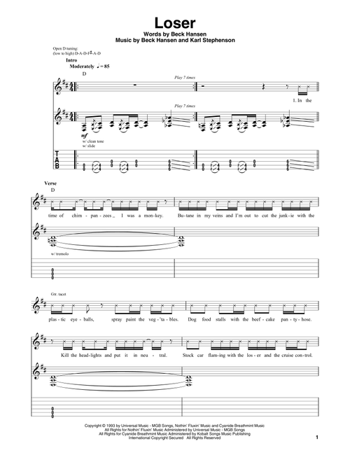 Loser - Beck (Guitar Tab Play-Along)