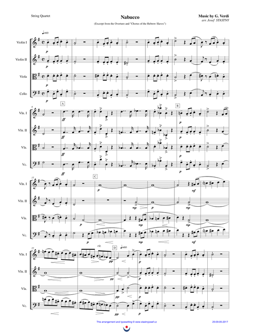 Nabucco - Chorus and Overture (excerpt) (Arr. Josef STASTNY) - Giuseppe Verdi (String Quartet)