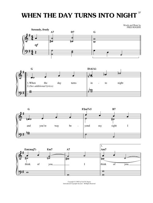 When The Day Turns To Night - Mister Rogers (Easy Piano)