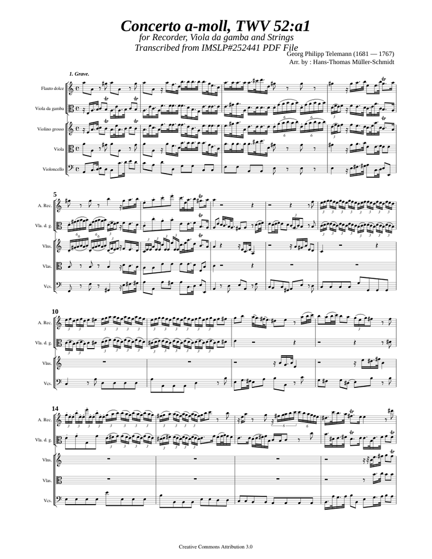 G・P TELEMANN QUATRE CONCERTOS 83 Telemann, G. P. _ Concerto à 4 C-Dur, TWV 43:C2 [S, A, Vla